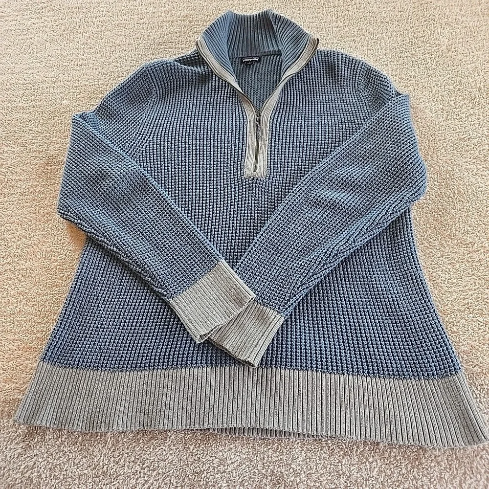 Patagonia‎ Ponderosa Pine Sweater Waffle Knit 1/4 Zip • Women's Size Large Blue - Picture 15 of 15
